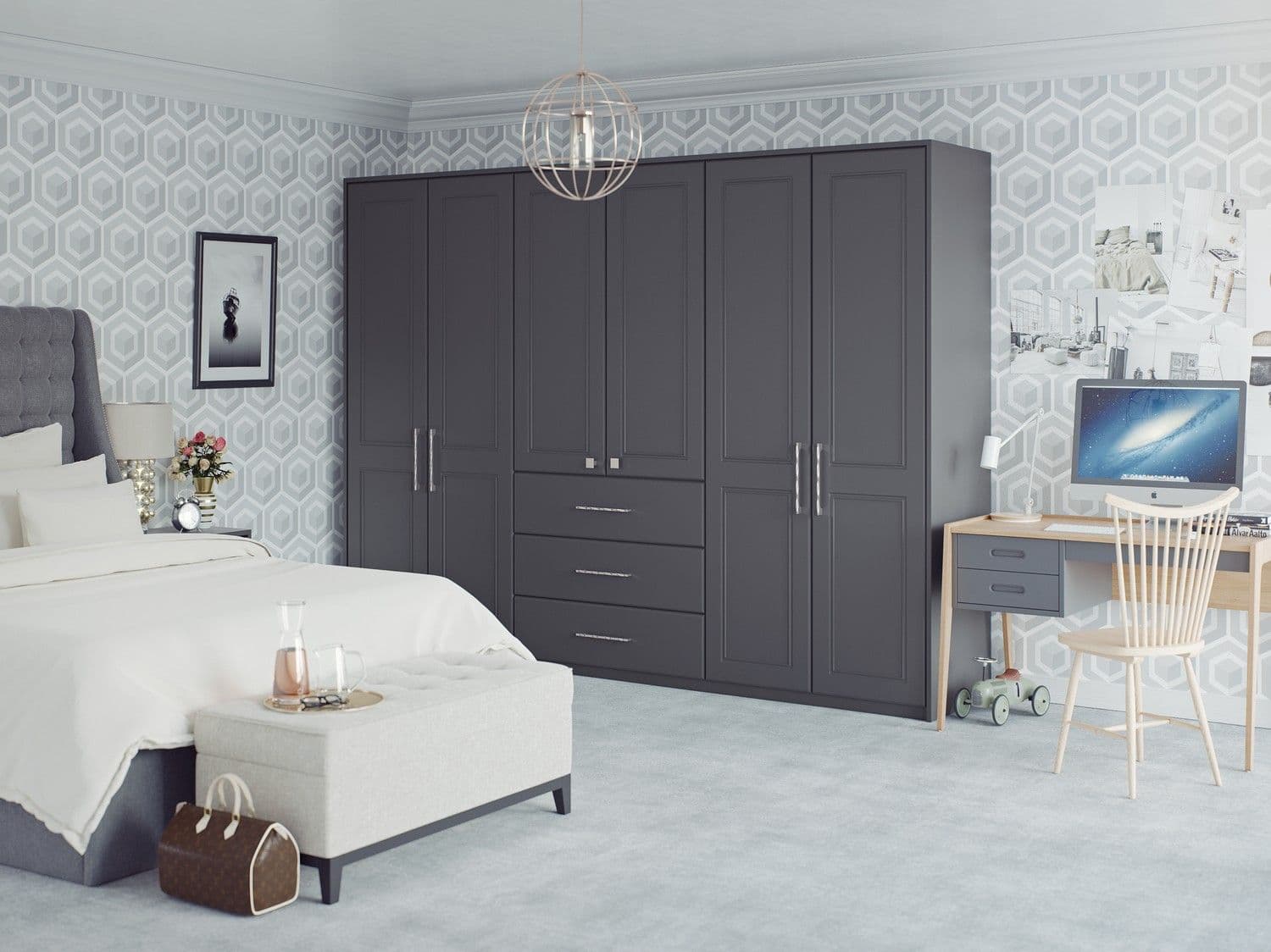 Graphite wardrobes with desk area