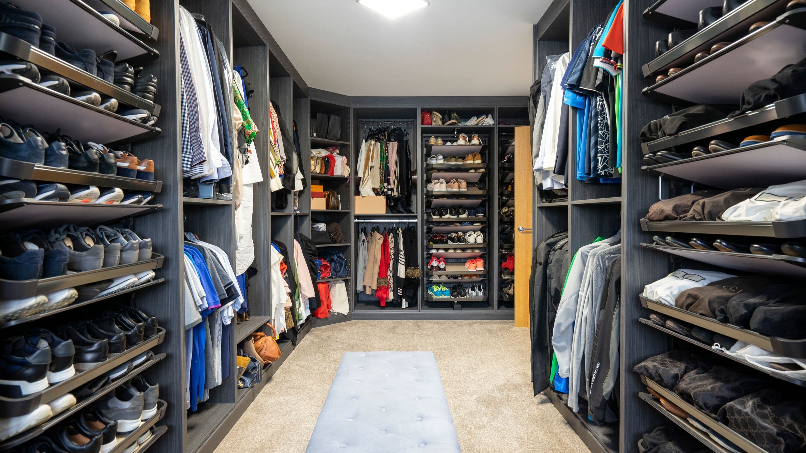 Walk in wardrobe designed and installed in Alderley Edge, Cheshire.