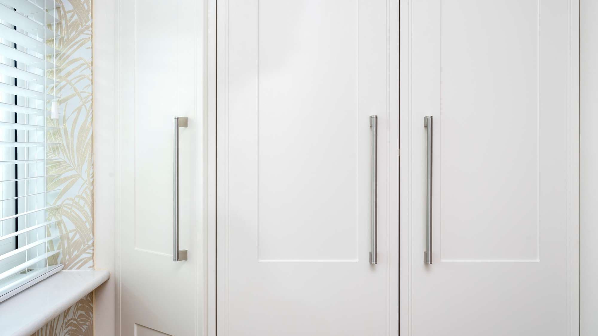 Angled end wardrobe making the most of the space available.