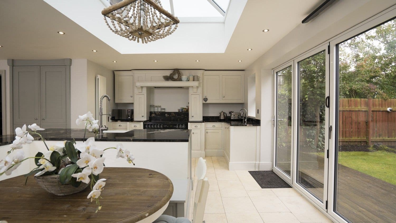 Another angle of this perfect family kitchen, the bi-folds give instant flow between the indoor and outdoor space in the warmer months.