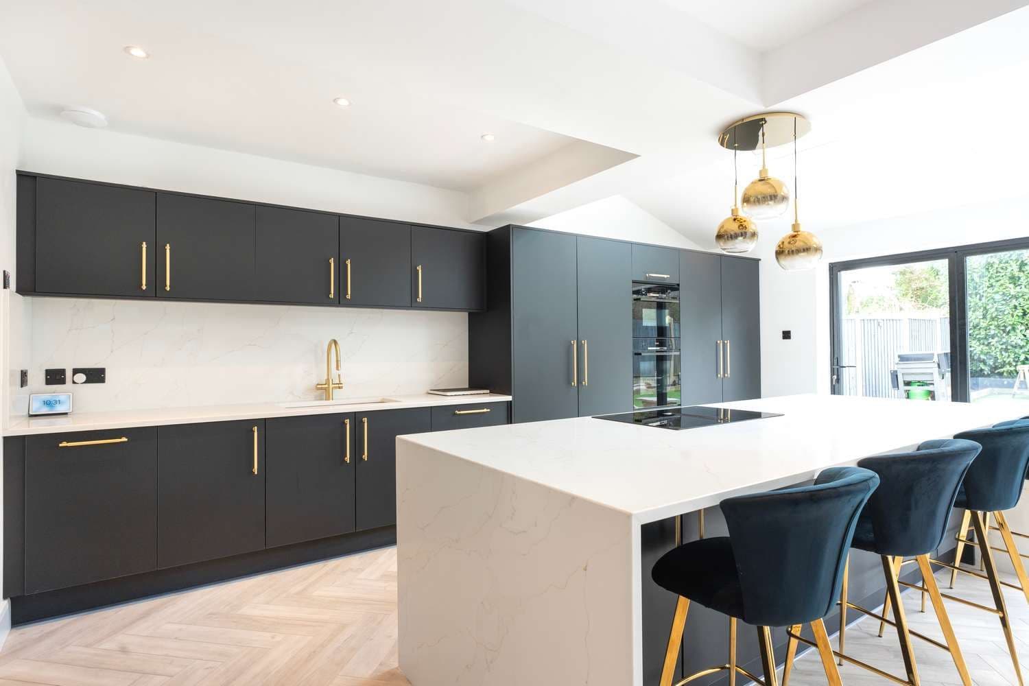 Matt black kitchen with quartz worktop Liverpool