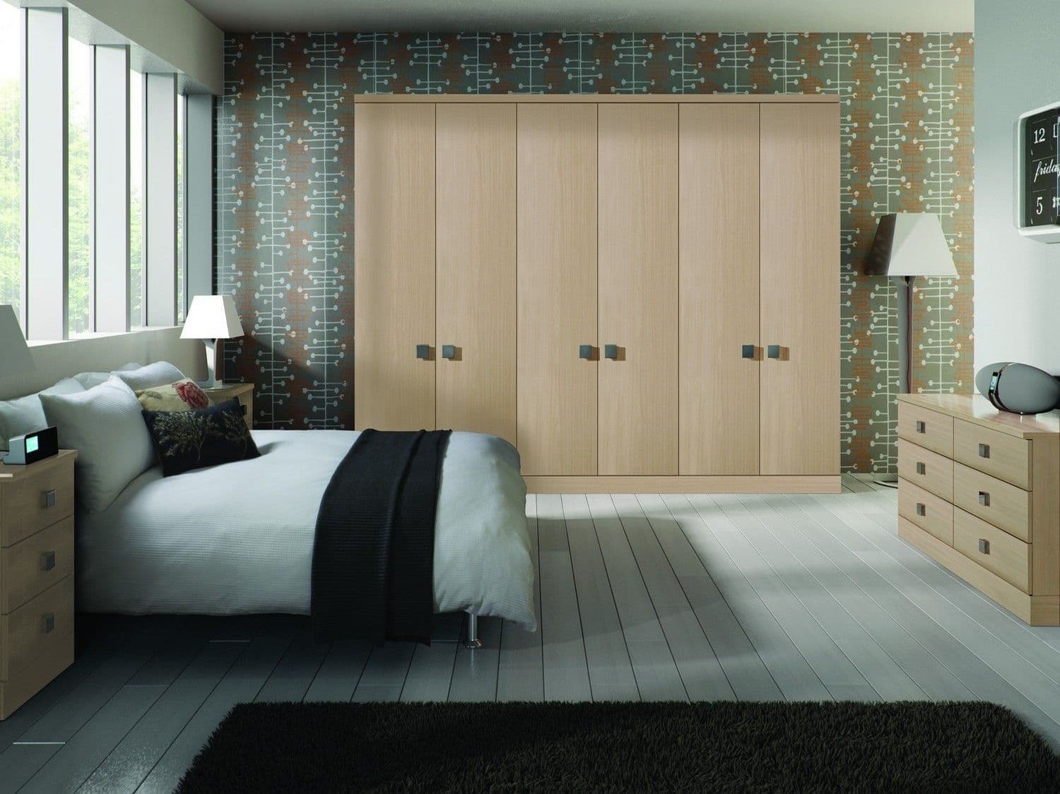 Oak-effect fitted wardrobes