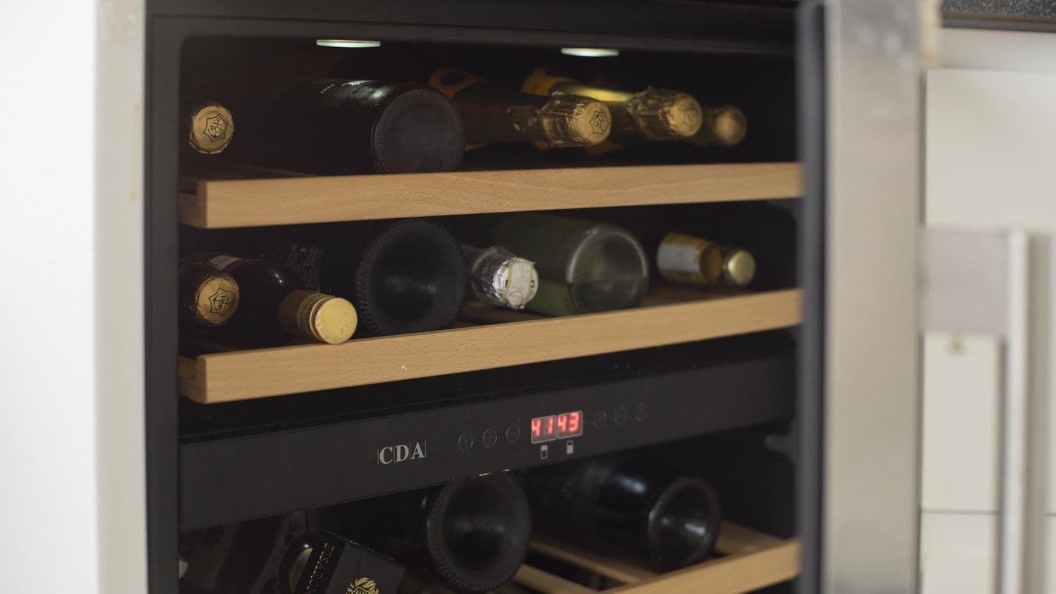Close up of the integrated wine chiller.