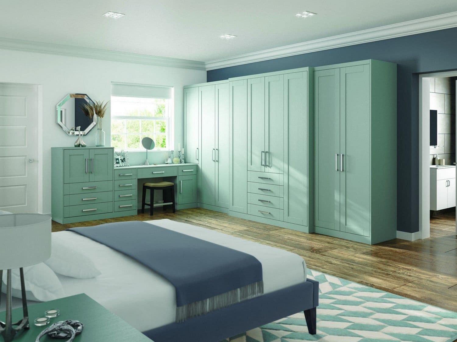 Sage green shaker wardrobes