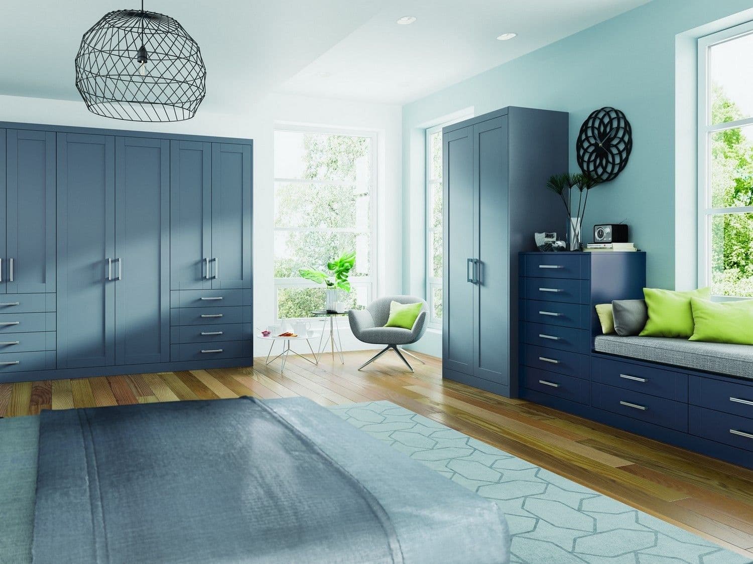 Navy fitted wardrobes with drawers