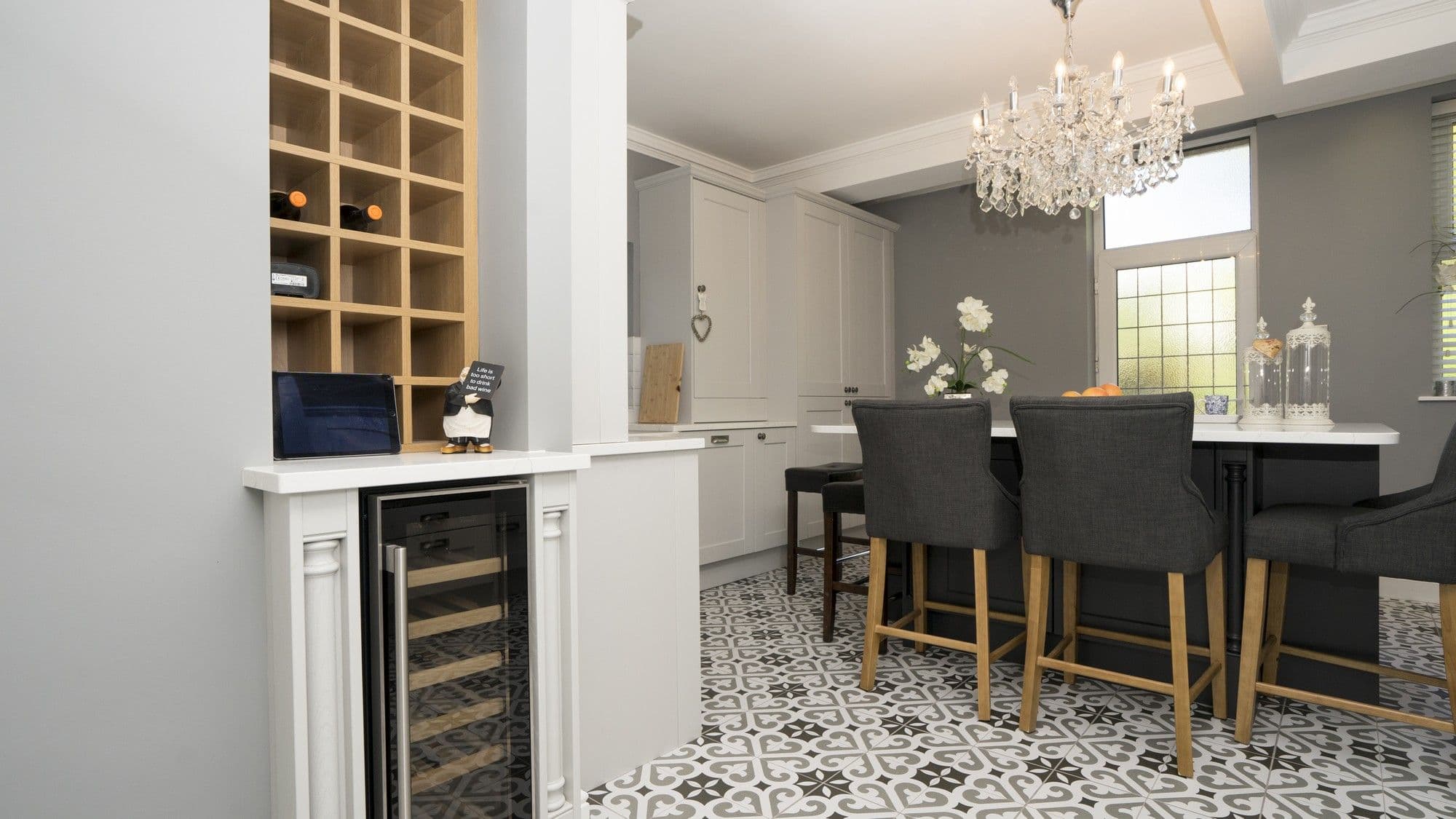 Shot of the custom wine storage area.