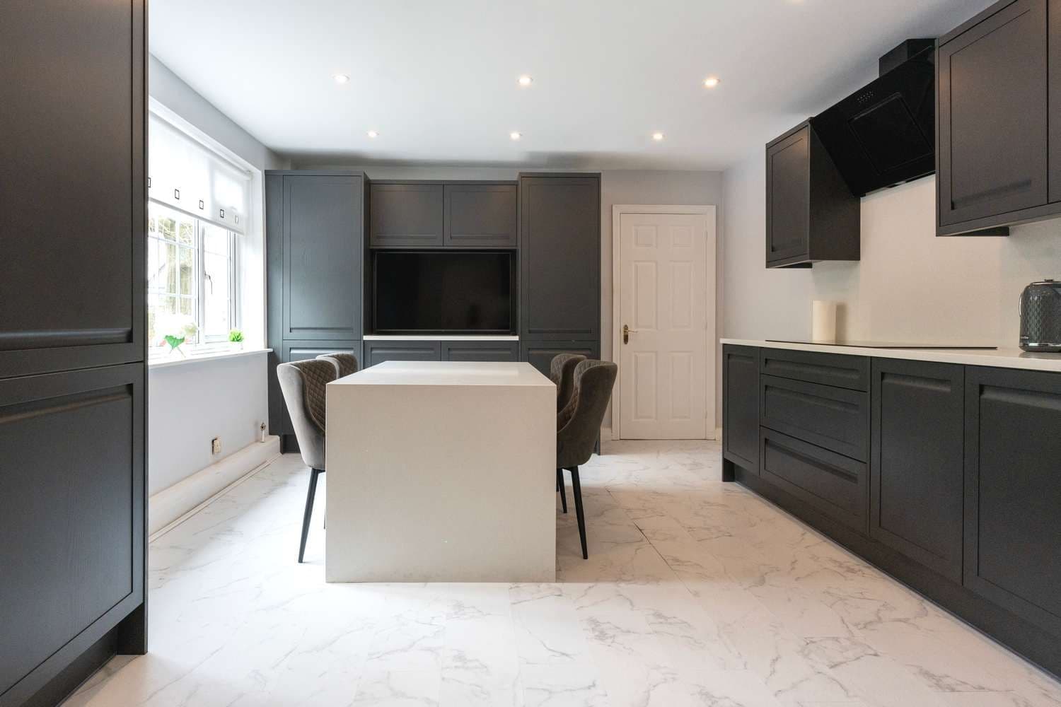 Alternative view of painted Ash kitchen supplied and installed in liverpool.