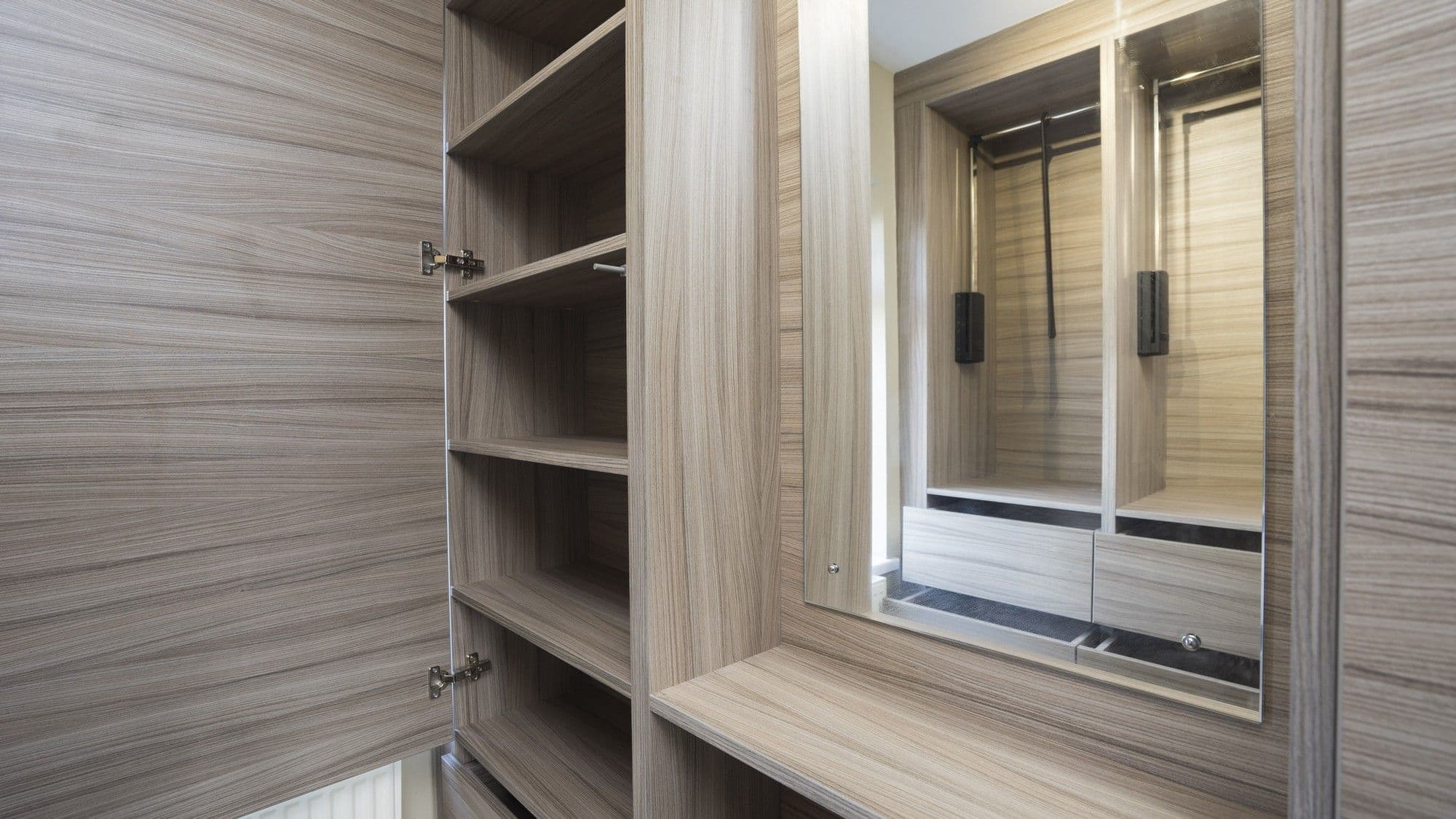 Close up of the mirror station, the perfect place for applying makeup and getting ready.