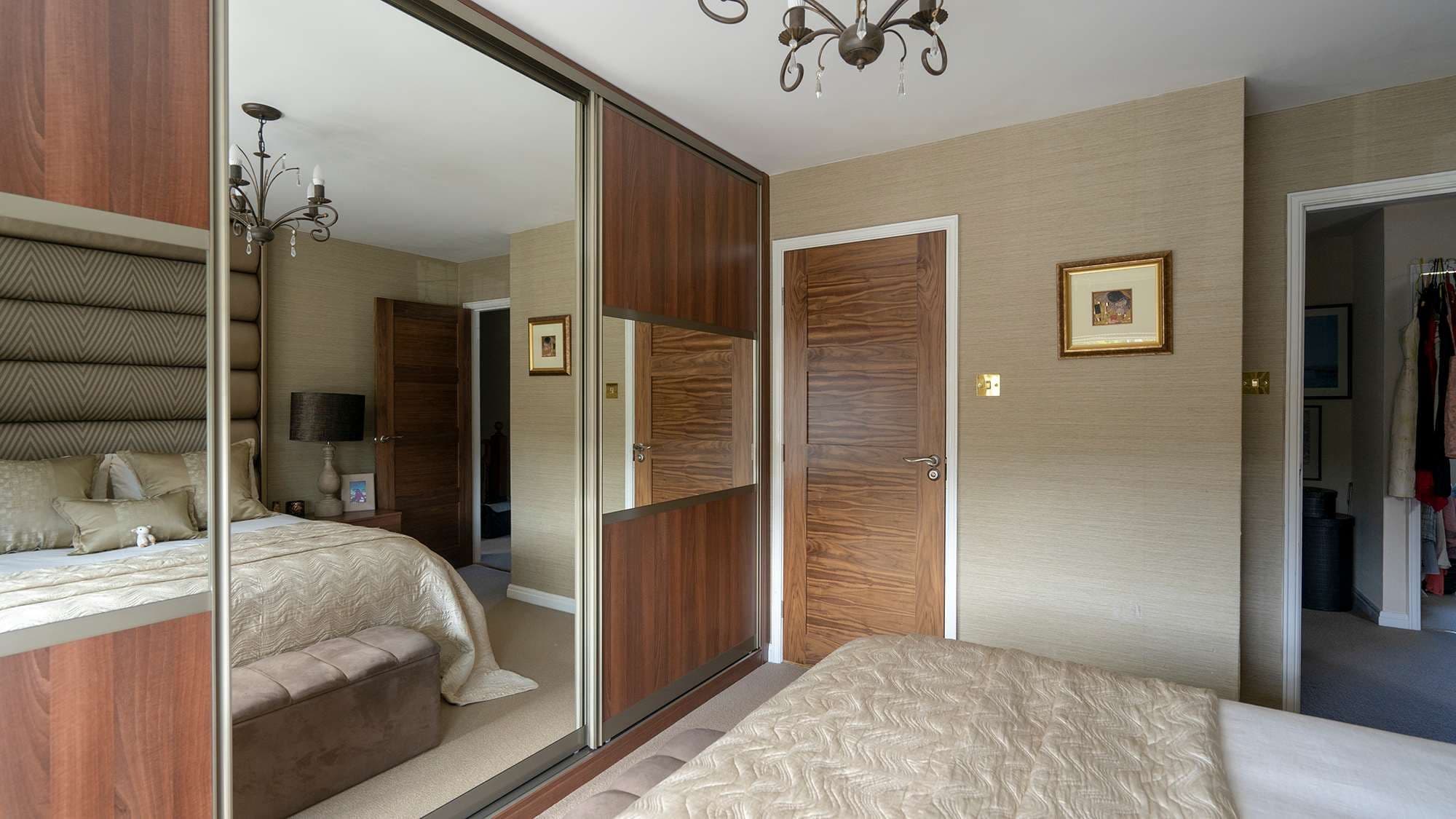 Alternative shot of our replacement sliding wardrobe doors, rails and surrounding hardware.