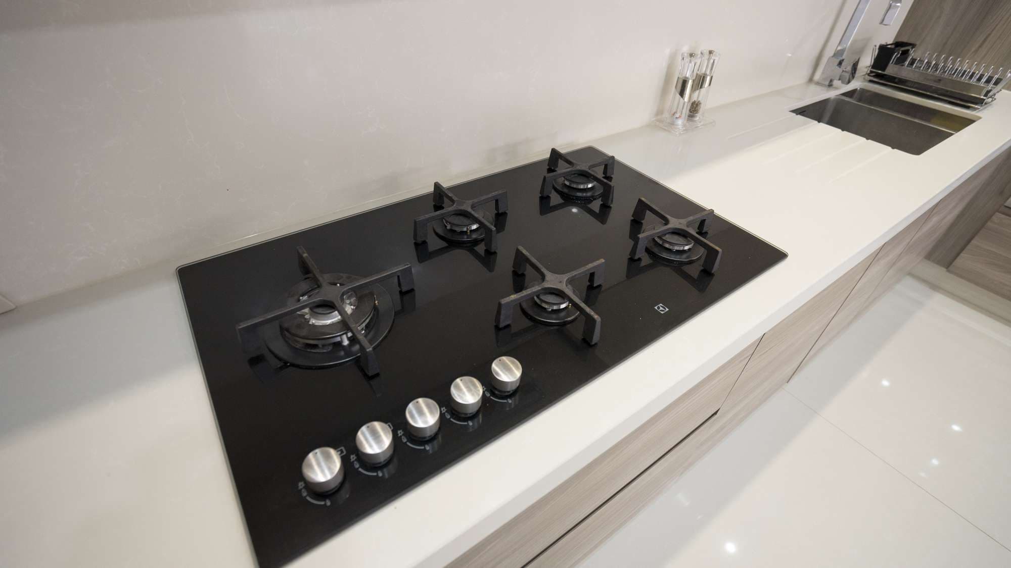 Close up of the high end cooking hob in black ceramic.
