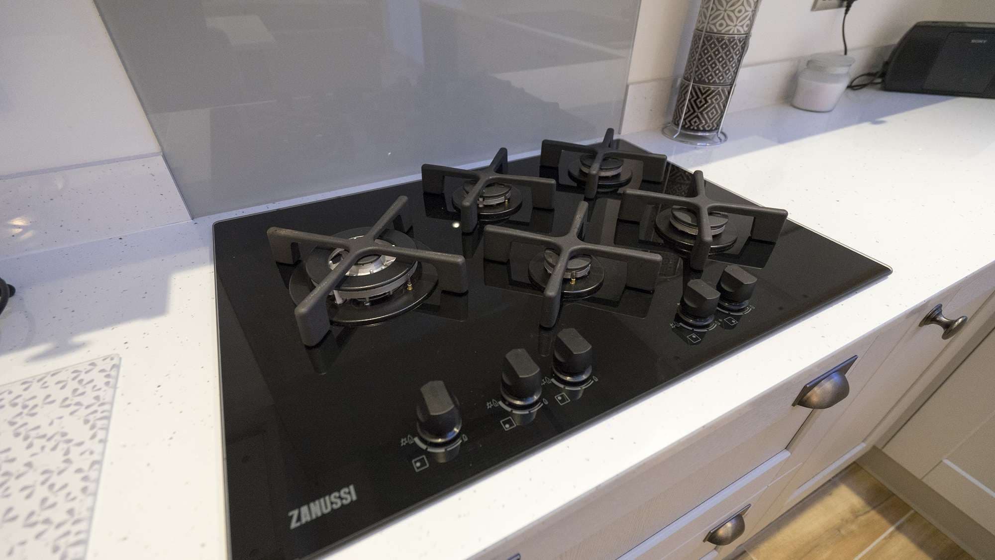 Close up of the kitchen hob.