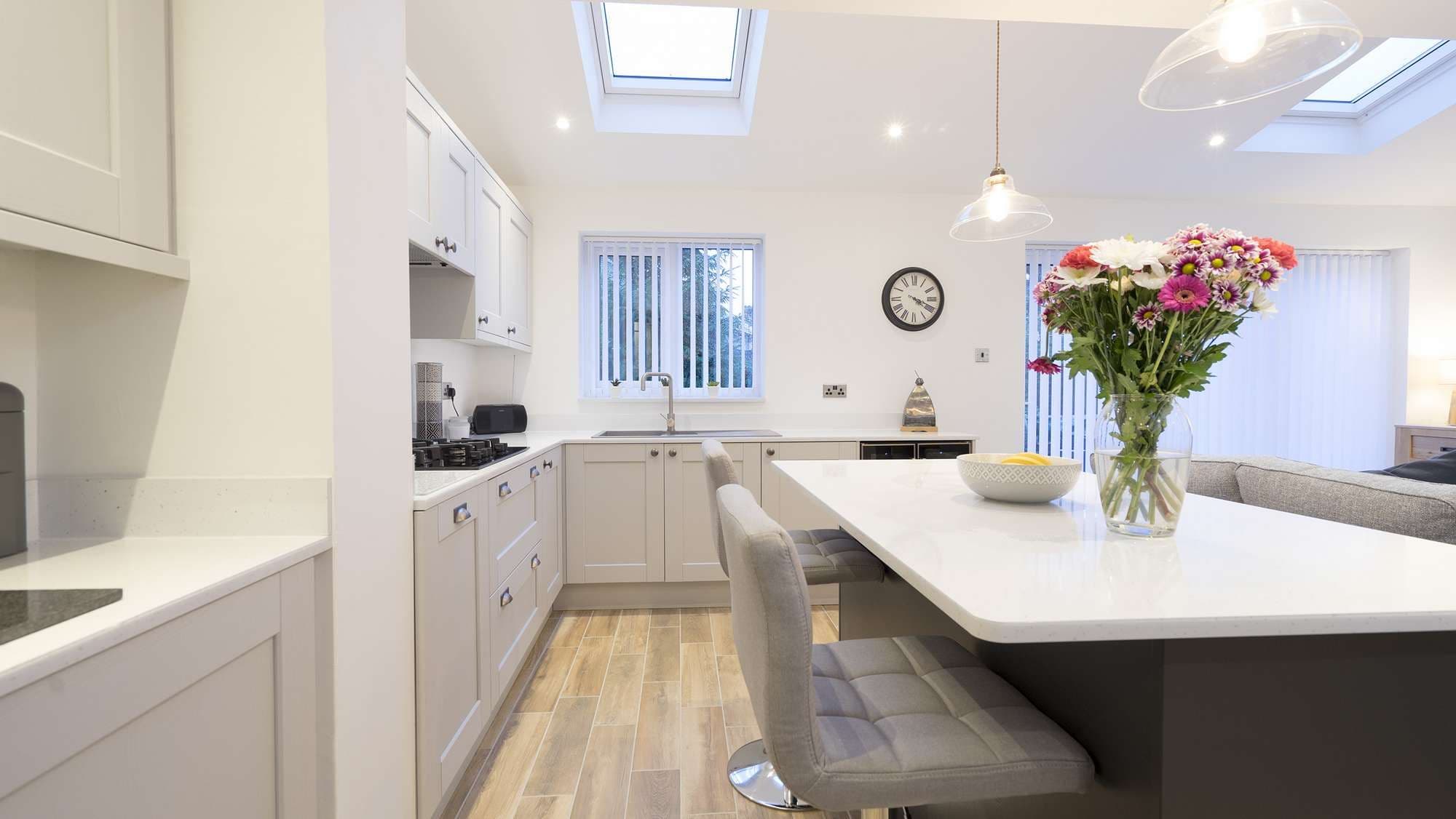 Abstract angle of this fantastic kitchen supplied and fitted into a brand new home extension in Liverpool.